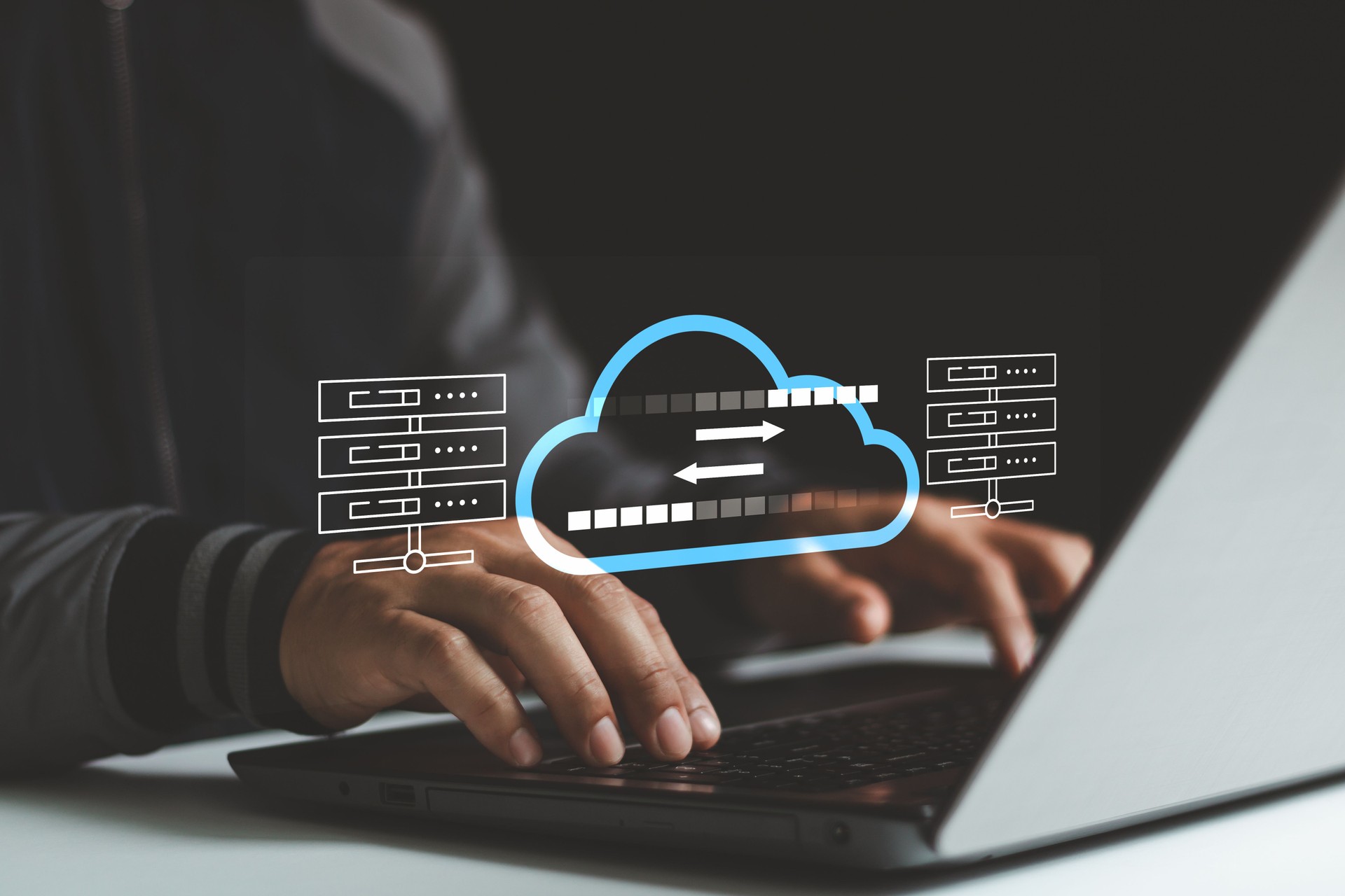 Exchange information and data with internet cloud technology. Digital system for transferring documents. FTP ( File Transfer Protocol ) files receiver and computer backup copy. File sharing isometric.