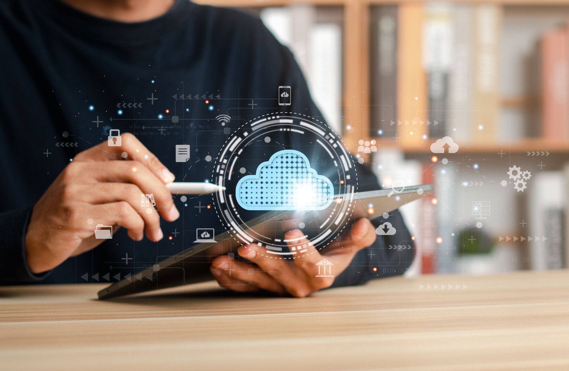 Speichernetzwerk Cloud-Service-Konzept. Cloud-Datenübertragung und Online-Speicher für Geschäftsnetzwerke.